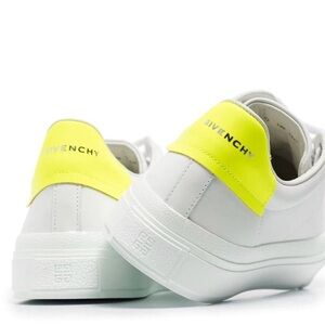 Givenchy White Leather Sneakers with Neon Yellow Heel Patch